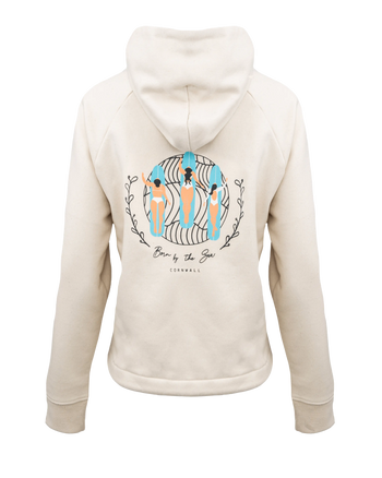 The Born by the Sea Womens Surf Babes Cropped Hoodie in Natural Raw