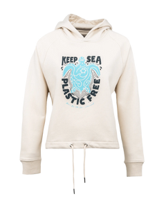 The Born by the Sea Womens Plastic Free Cropped Hoodie in Natural Raw