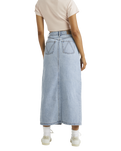 The RVCA Womens Denim Midi Skirt in Vintage Blue