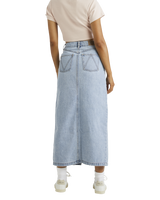 The RVCA Womens Denim Midi Skirt in Vintage Blue