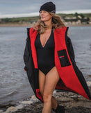 The Dryrobe Advance Long Sleeved Dryrobe in Black & Red