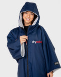 The Dryrobe Kids Advance Short Sleeved in Navy Blue & Grey