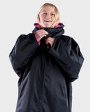 The Dryrobe Kids Advance Long Sleeved Dryrobe in Black & Pink