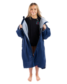 The Dryrobe Kids Advance Long Sleeved Dryrobe in Navy & Grey