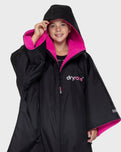 The Dryrobe Kids Advance Short Sleeved in Black & Pink