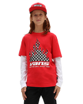 The Vans Boys Boys Refletive Checkerboard Flame Twofer T-Shirt in True Red & White