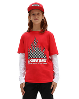 The Vans Boys Boys Refletive Checkerboard Flame Twofer T-Shirt in True Red & White