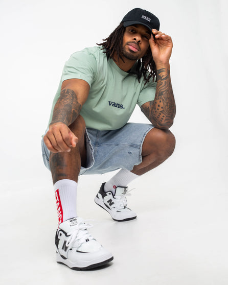 The Vans Mens Lower Corecase T-Shirt in Iceberg Green & Dress Blues