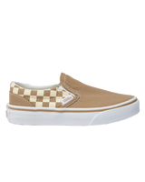 Girls Classic Slip On Shoes in Neutral Checkerboard Brown & White