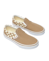 Girls Classic Slip On Shoes in Neutral Checkerboard Brown & White