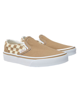 Girls Classic Slip On Shoes in Neutral Checkerboard Brown & White