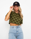 The Vans Womens Checker Crop II T-Shirt in Olivine