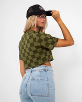 The Vans Womens Checker Crop II T-Shirt in Olivine