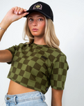 The Vans Womens Checker Crop II T-Shirt in Olivine