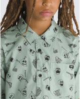 The Vans Boys Boys Skeleton Shirt in Iceberg Green