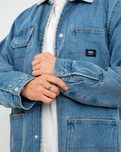 Drill Chore Denim Sherpa Jacket in Stonewash Blue