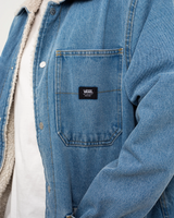 Drill Chore Denim Sherpa Jacket in Stonewash Blue