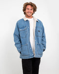 Drill Chore Denim Sherpa Jacket in Stonewash Blue