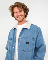 Drill Chore Denim Sherpa Jacket in Stonewash Blue