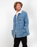 Drill Chore Denim Sherpa Jacket in Stonewash Blue