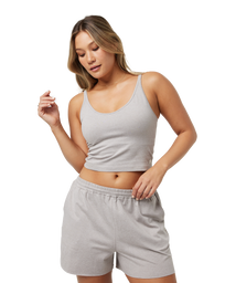 The Vuori Womens Halo Performance Crop Top in Soft Pewter Heather