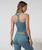 The Vuori Womens Halo Performance Crop Tank Top 2.0 in Smoke Blue Heather