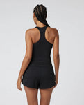 The Vuori Womens Halo Performance Crop Tank Top 2.0 in Black Heather