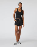 The Vuori Womens Halo Performance Crop Tank Top 2.0 in Black Heather