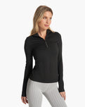 The Vuori Womens Halo Essential Half Zip Sweatshirt in Black Heather