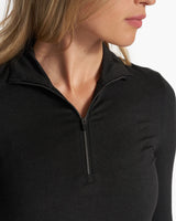 The Vuori Womens Halo Essential Half Zip Sweatshirt in Black Heather