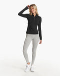 The Vuori Womens Halo Essential Half Zip Sweatshirt in Black Heather