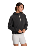 The Vuori Womens Restore Half Zip Hoodie in Washed Black