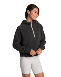 The Vuori Womens Restore Half Zip Hoodie in Washed Black