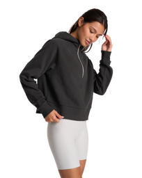 The Vuori Womens Restore Half Zip Hoodie in Washed Black