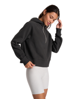 The Vuori Womens Restore Half Zip Hoodie in Washed Black