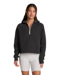 The Vuori Womens Restore Half Zip Hoodie in Washed Black