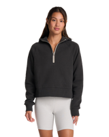 The Vuori Womens Restore Half Zip Hoodie in Washed Black