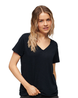 The Superdry Womens Studios Slub Embroidered V-Neck T-Shirt in Eclipse Navy