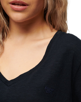 The Superdry Womens Studios Slub Embroidered V-Neck T-Shirt in Eclipse Navy