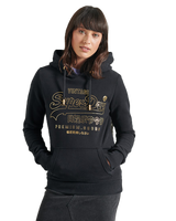 The Superdry Womens Vintage Logo Luster Hoodie in Black