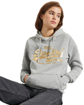 The Superdry Womens Vintage Logo Luster Hoodie in Grey Marl