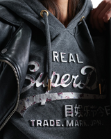 The Superdry Womens Vintage Logo Infill Hoodie in Charcoal Marl