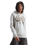 The Superdry Womens Script Sequin Hoodie in Oatmeal Marl