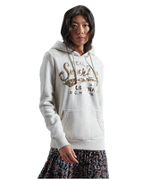 The Superdry Womens Script Sequin Hoodie in Oatmeal Marl