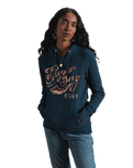 The Superdry Womens Script Sequin Hoodie in Navy Marl