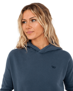 The Superdry Womens Vintage Wash Crop Hoodie in Eclipse Navy