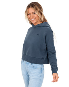 The Superdry Womens Vintage Wash Crop Hoodie in Eclipse Navy