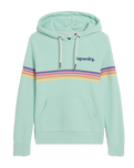 The Superdry Womens Rainbow Stripe Logo Hoodie in Grey Green