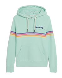 The Superdry Womens Rainbow Stripe Logo Hoodie in Grey Green