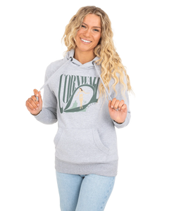 The Born by the Sea Womens Cornwall Surfer Hoodie in Grey Melange